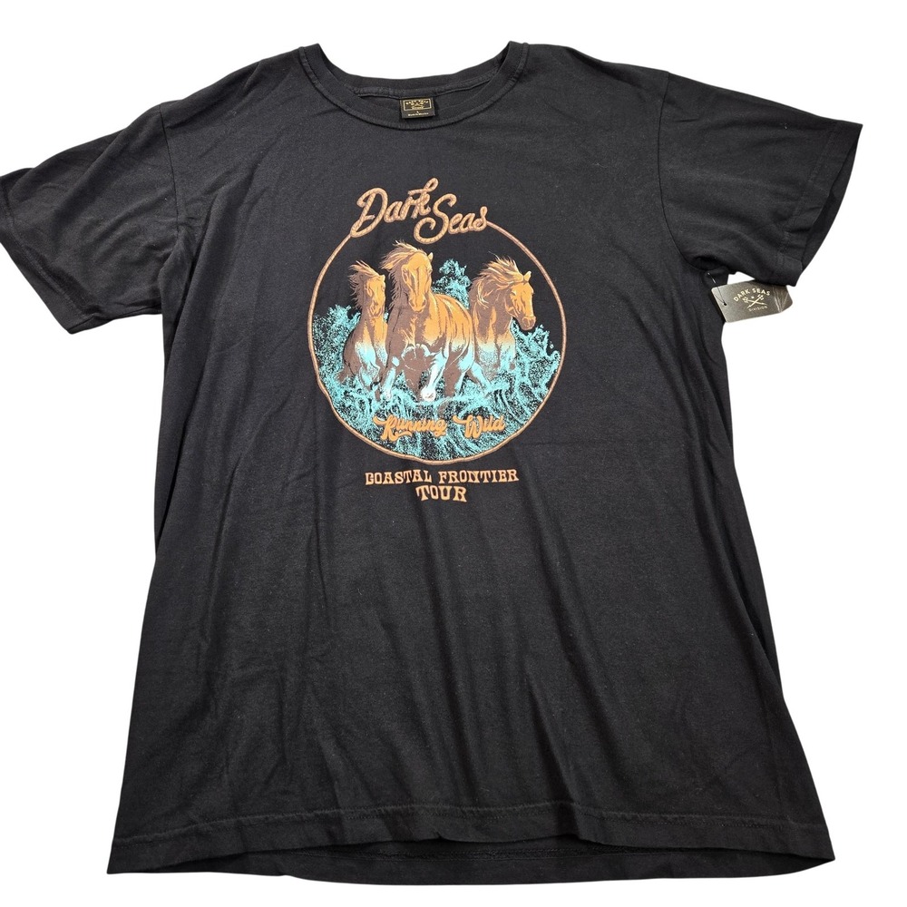 Dark Seas Shirt Mens Large Black Running Wild Horses Tour Coastal Graphic Tee